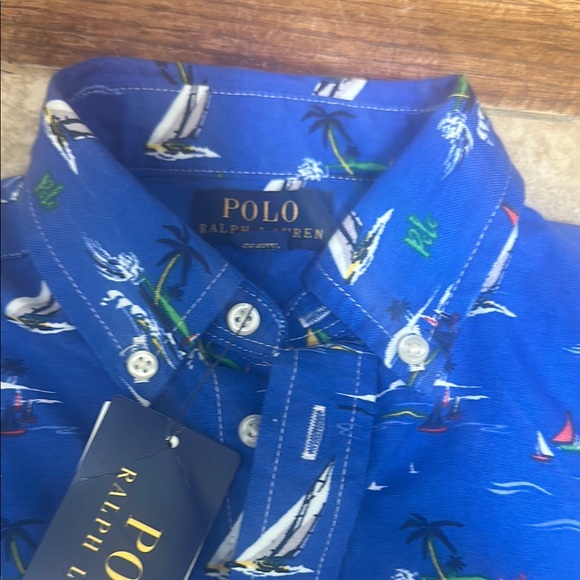 Polo by Ralph Lauren Blue Sailboat Print Kids Shirt - Picture 2 of 3